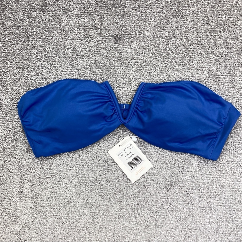 Andie The Scala Top Large Blue Bandeau V Neck Underwire Swimwear AT188-HRZ